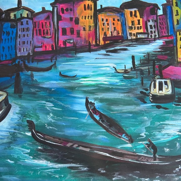 Vibrant Venice Canal Painting 20x16 Original Art print "A gondola ride" Signed - Picture 3 of 3